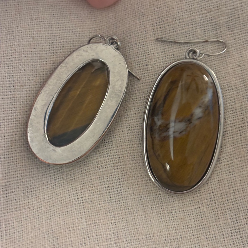 Silver and Tiger eye  Oval Earrings